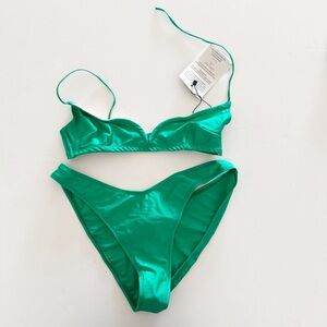 NEW *Flaw Leslie Amon Caro Top & Luna Bottom Green Bikini Set Size S&M